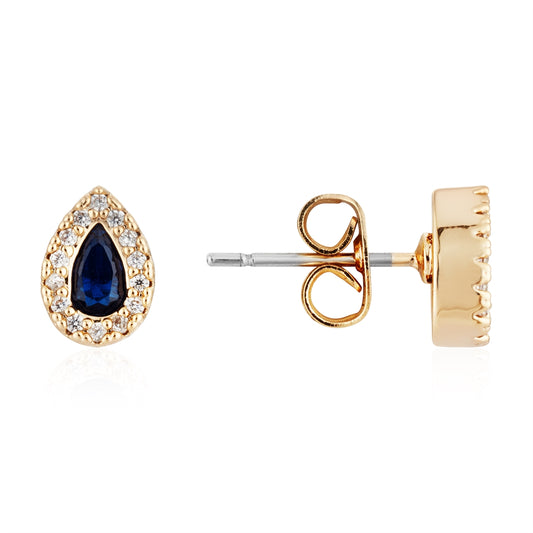August Woods Gold Blue Teardrop Halo Earrings