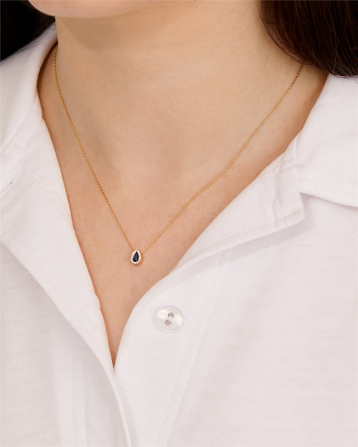 August Woods Gold Blue Halo Teardrop Necklace