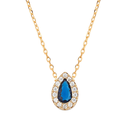 August Woods Gold Blue Halo Teardrop Necklace