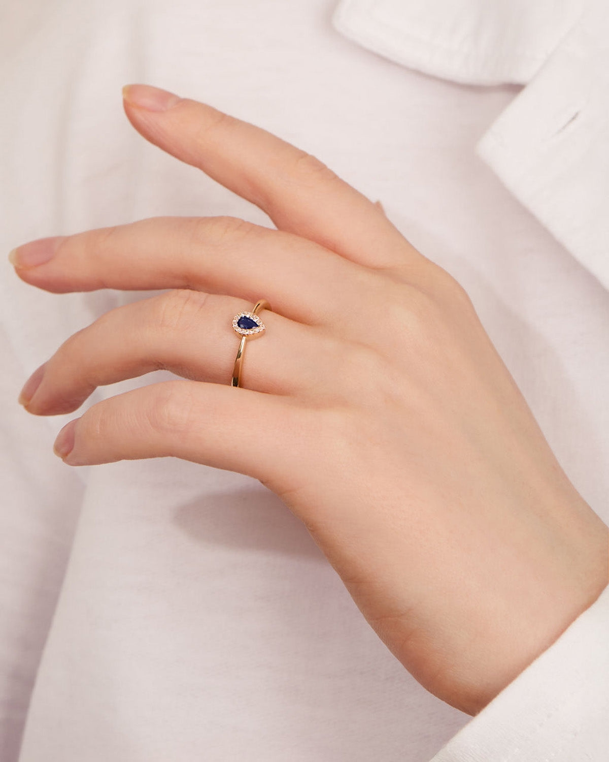 August Woods Gold Blue Halo Teardrop Ring