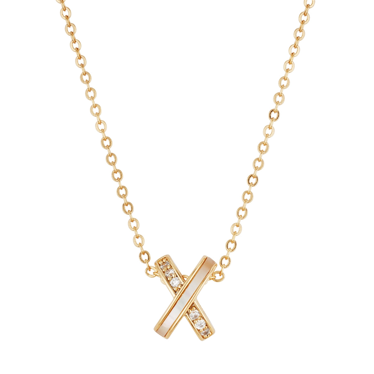 August Woods Gold Mother of Pearl Kiss Necklace