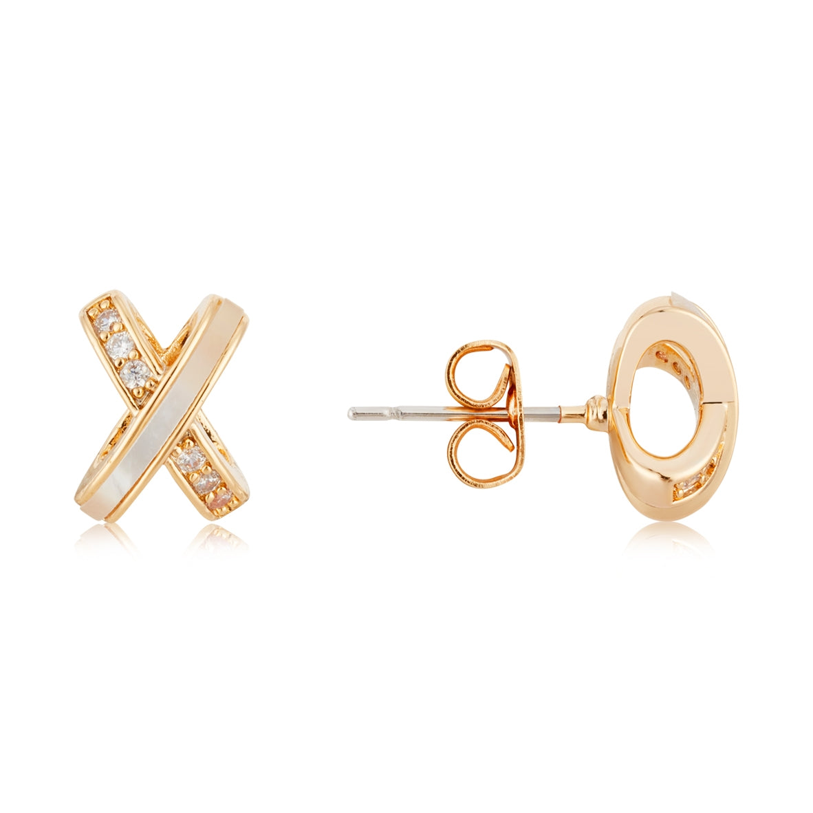 August Woods Gold Mother of Pearl Kiss Stud Earrings
