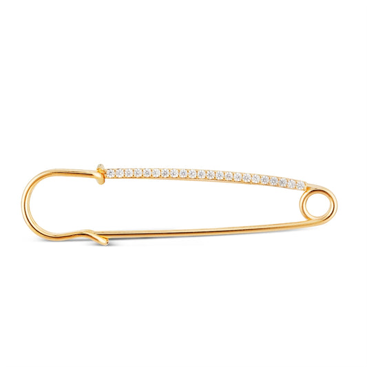 August Woods Gold Pave Safety Pin Brooch