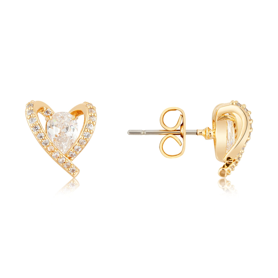 August Woods Gold Solitaire Caged Heart Earrings