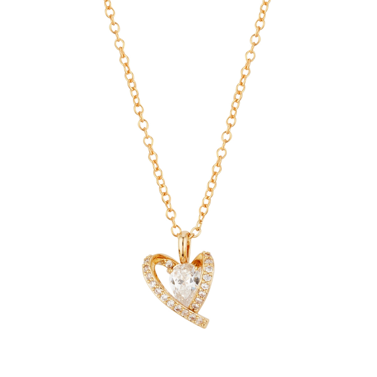August Woods Gold Oval Solitaire Caged Heart Necklace