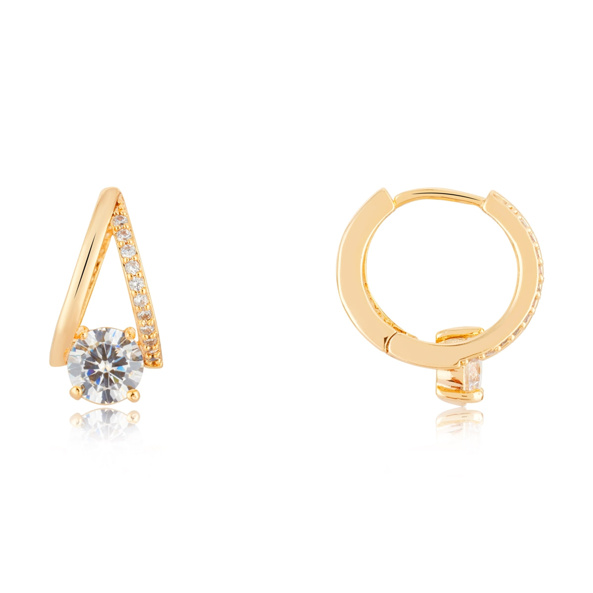 August Woods Gold CZ Solitaire Double Hoops