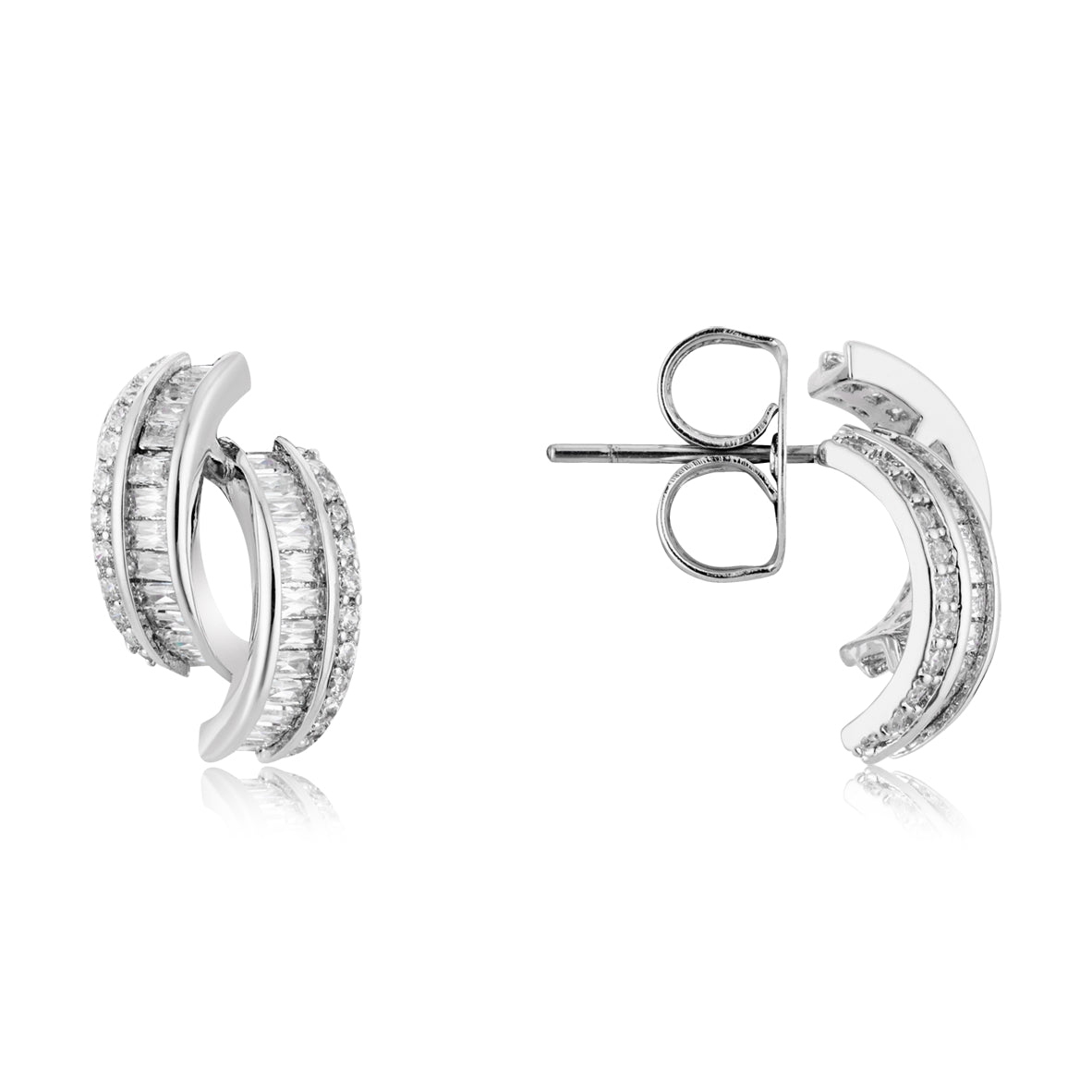 August Woods Silver Double Half CZ Hoops Earrings