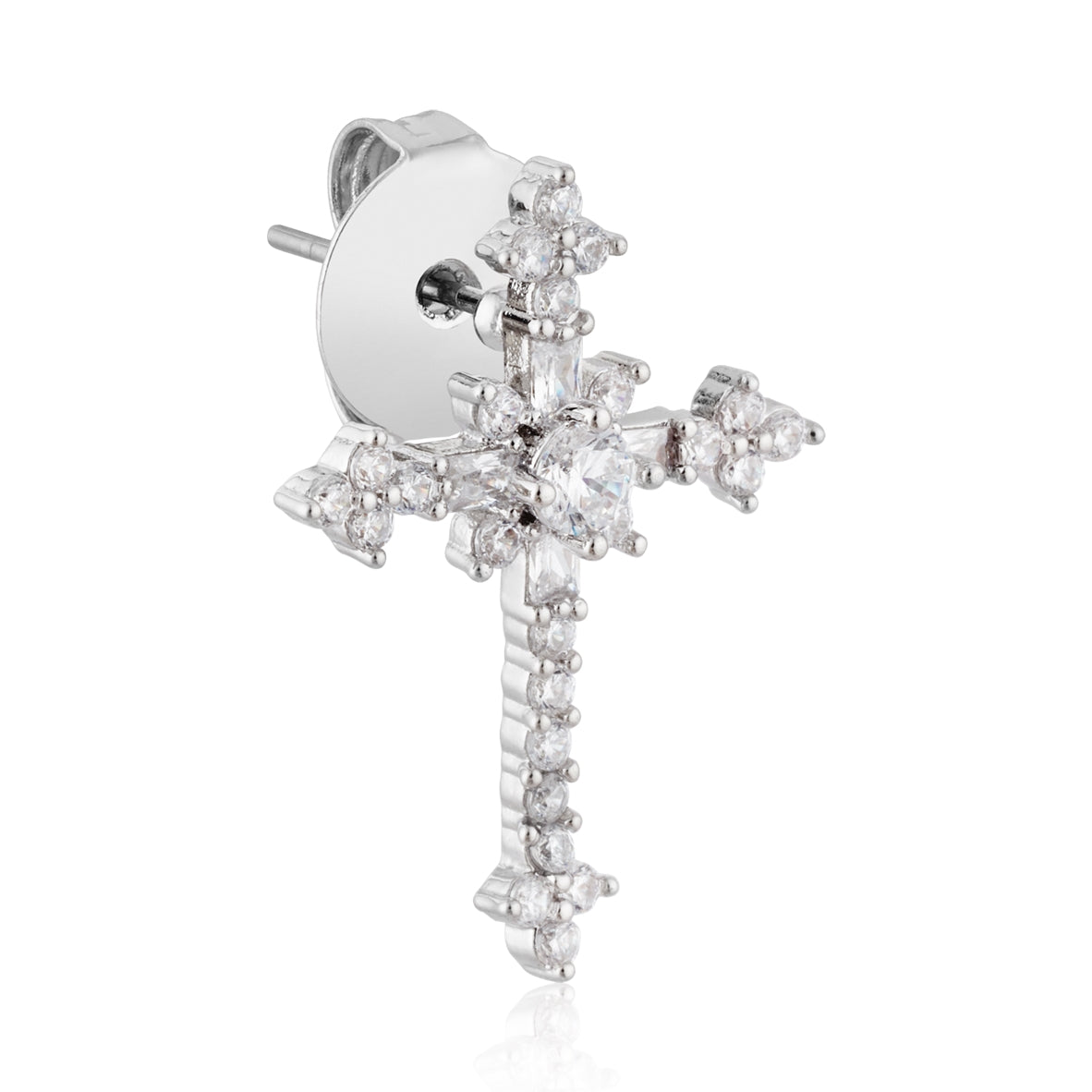 August Woods Silver Fleury CZ Cross Earrings