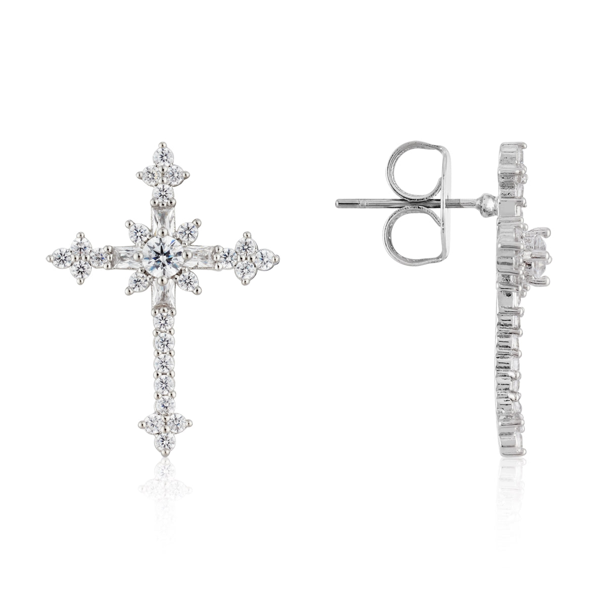 August Woods Silver Fleury CZ Cross Earrings