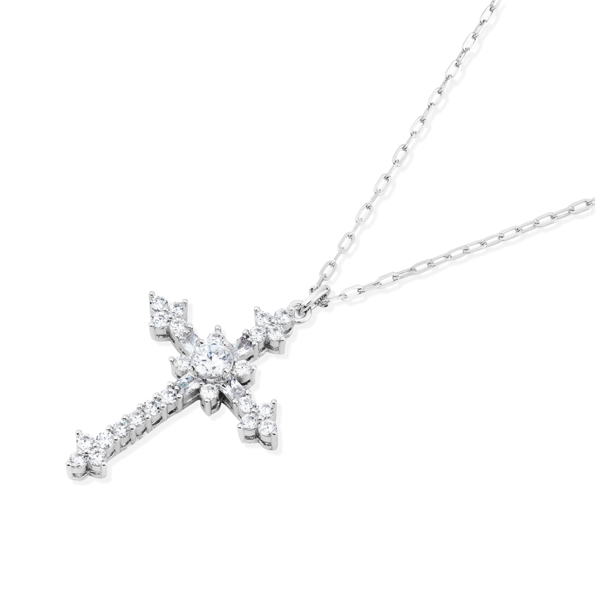 August Woods Silver Fleury CZ Cross Necklace