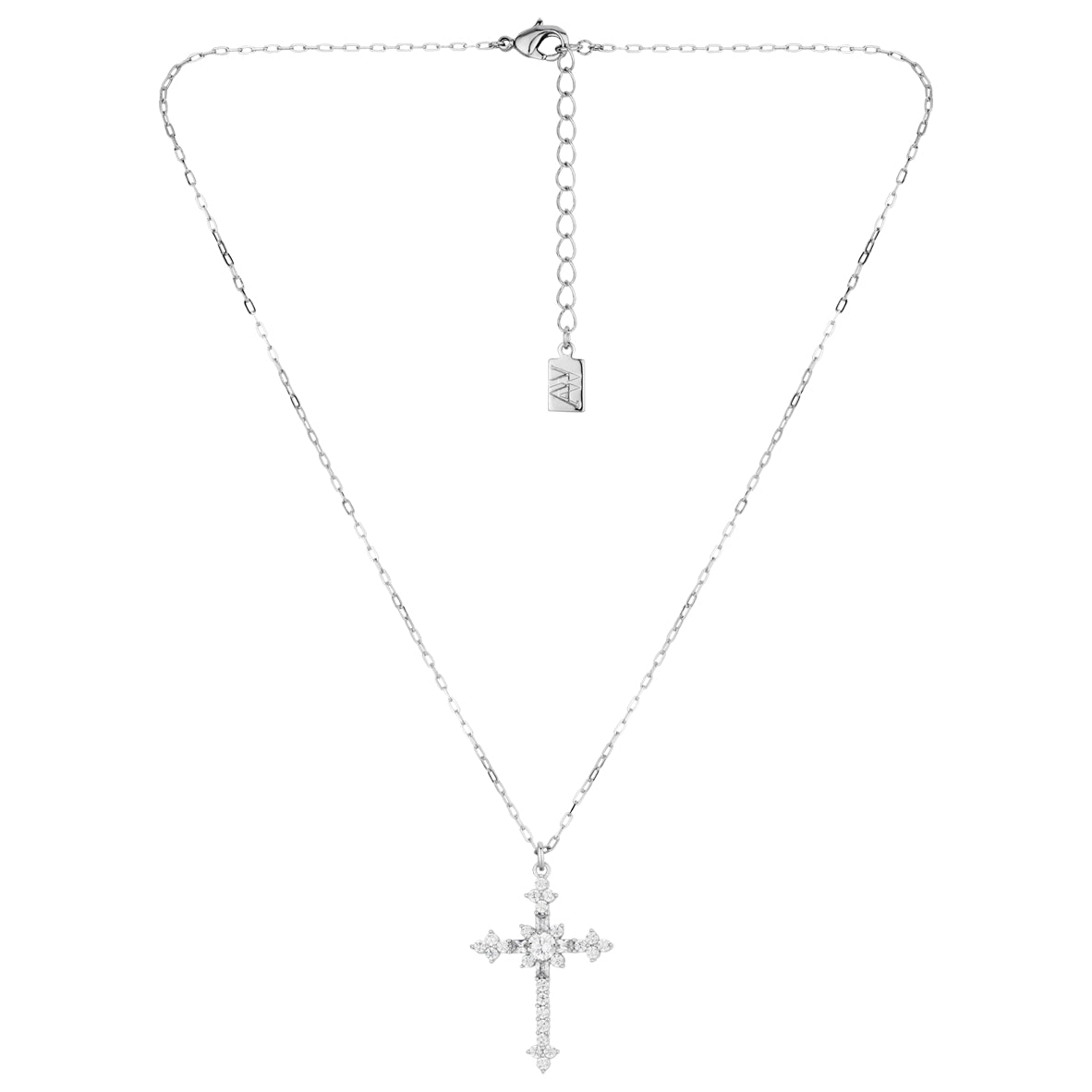 August Woods Silver Fleury CZ Cross Necklace
