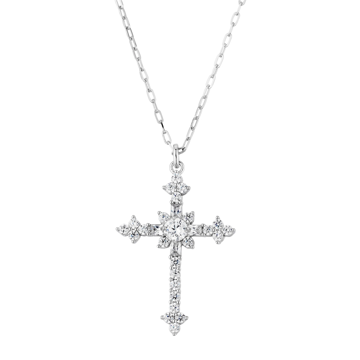 August Woods Silver Fleury CZ Cross Necklace