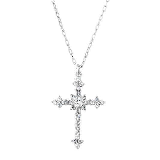 August Woods Silver Fleury CZ Cross Necklace