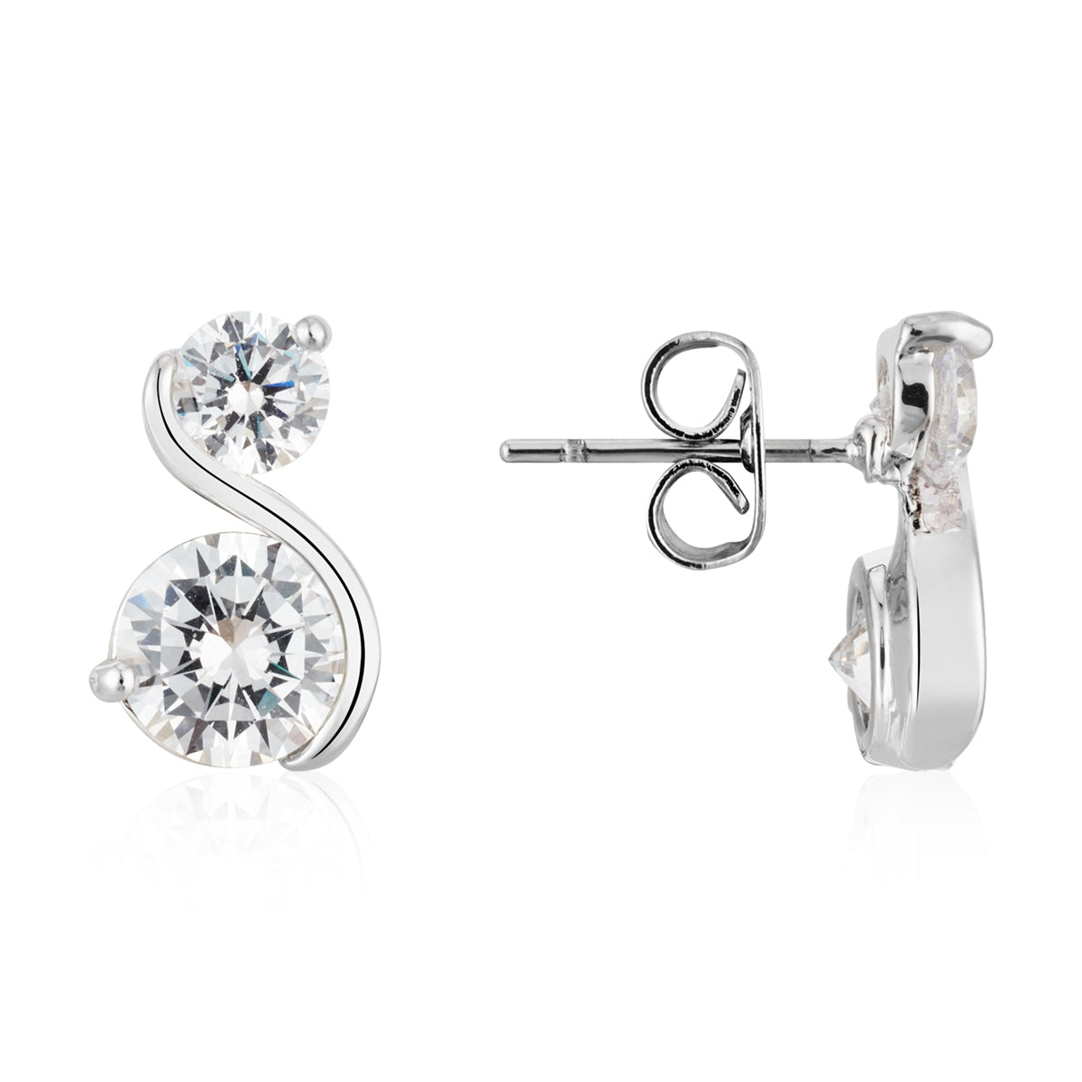 August Woods Silver Double Solitaire Stud Earings