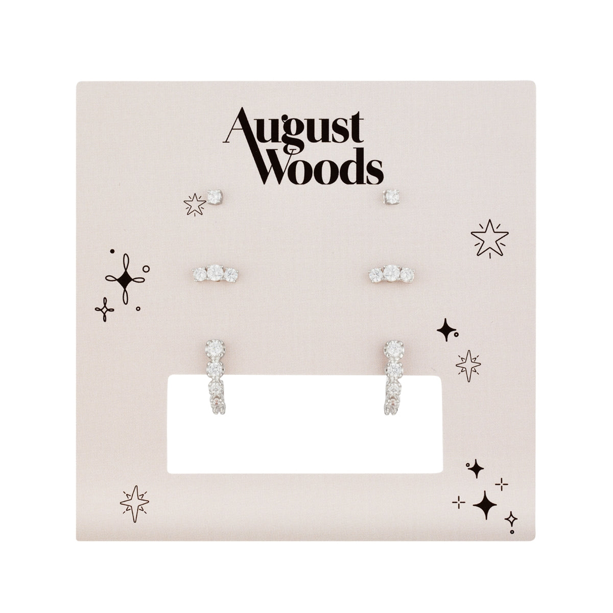 August Woods Silver Pavé 3 Earring Set