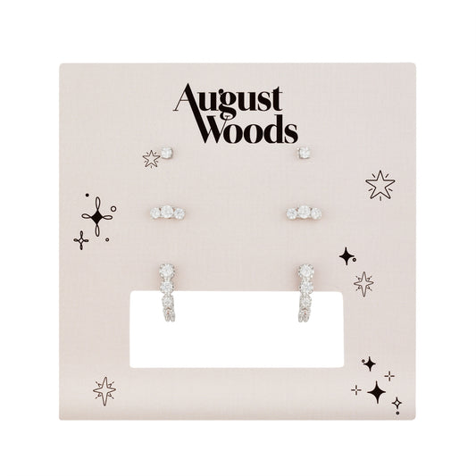 August Woods Silver Pavé 3 Earring Set