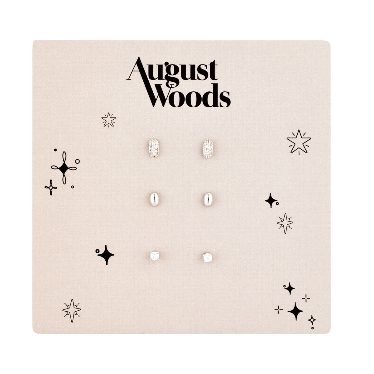 August Woods Silver Petite Pavé 3 Stud Earring Set