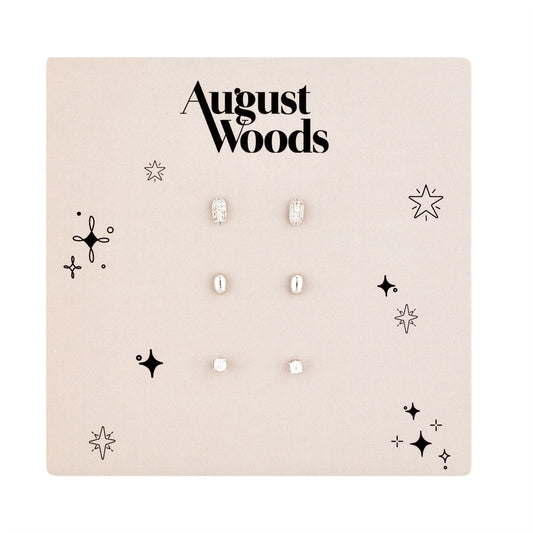 August Woods Silver Petite Pavé 3 Stud Earring Set