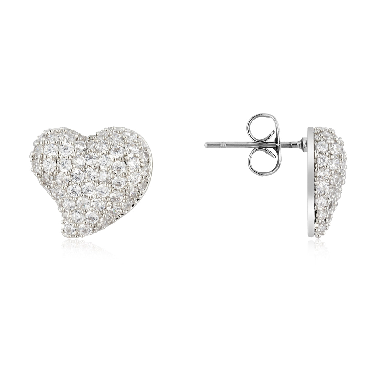 August Woods Silver Pavé Puffy Heart Earrings