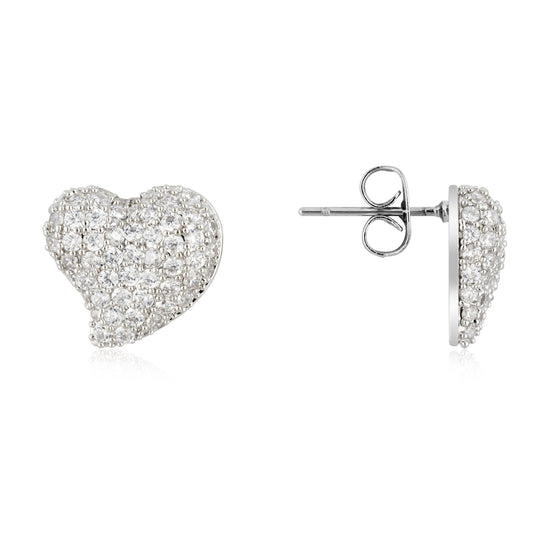 August Woods Silver Pavé Puffy Heart Earrings
