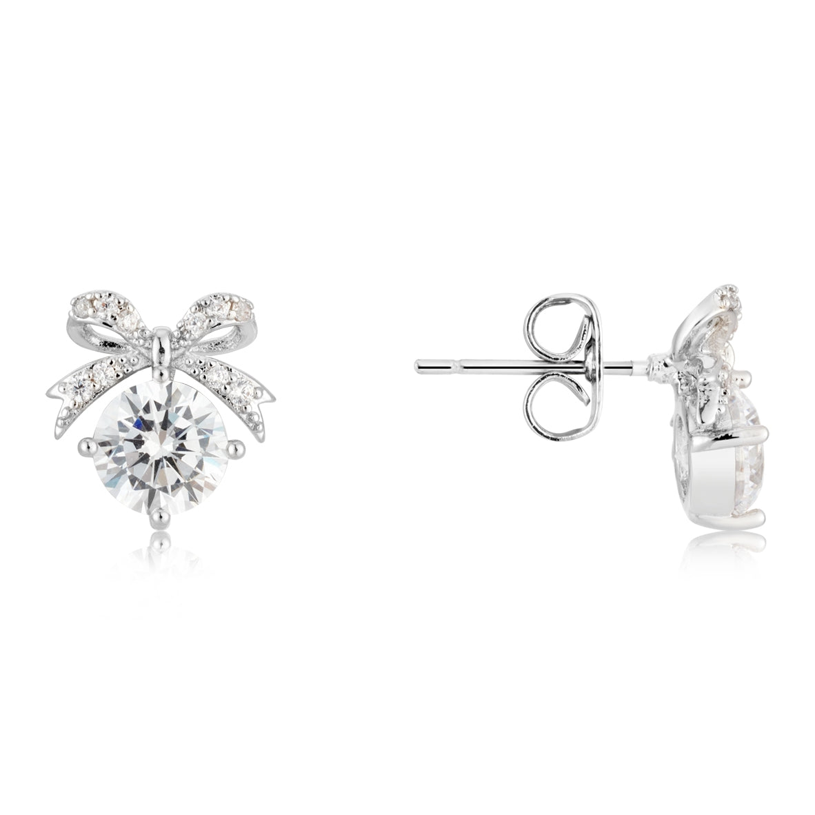 August Woods Silver CZ Solitaire Bow Studs