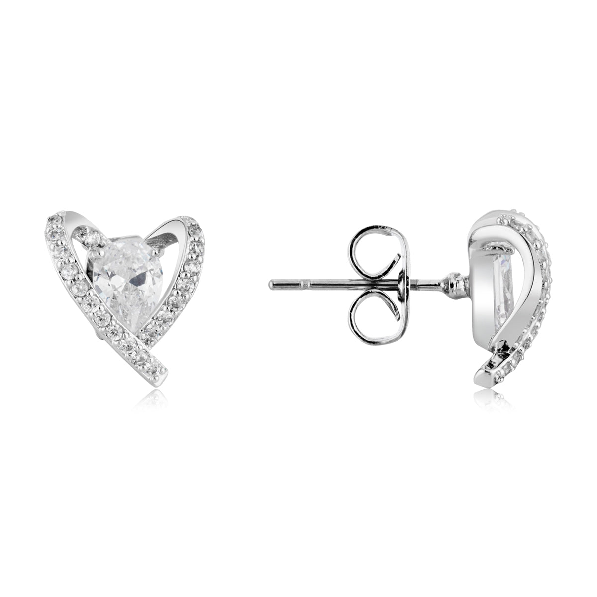 August Woods Silver Solitaire Caged Heart Earrings