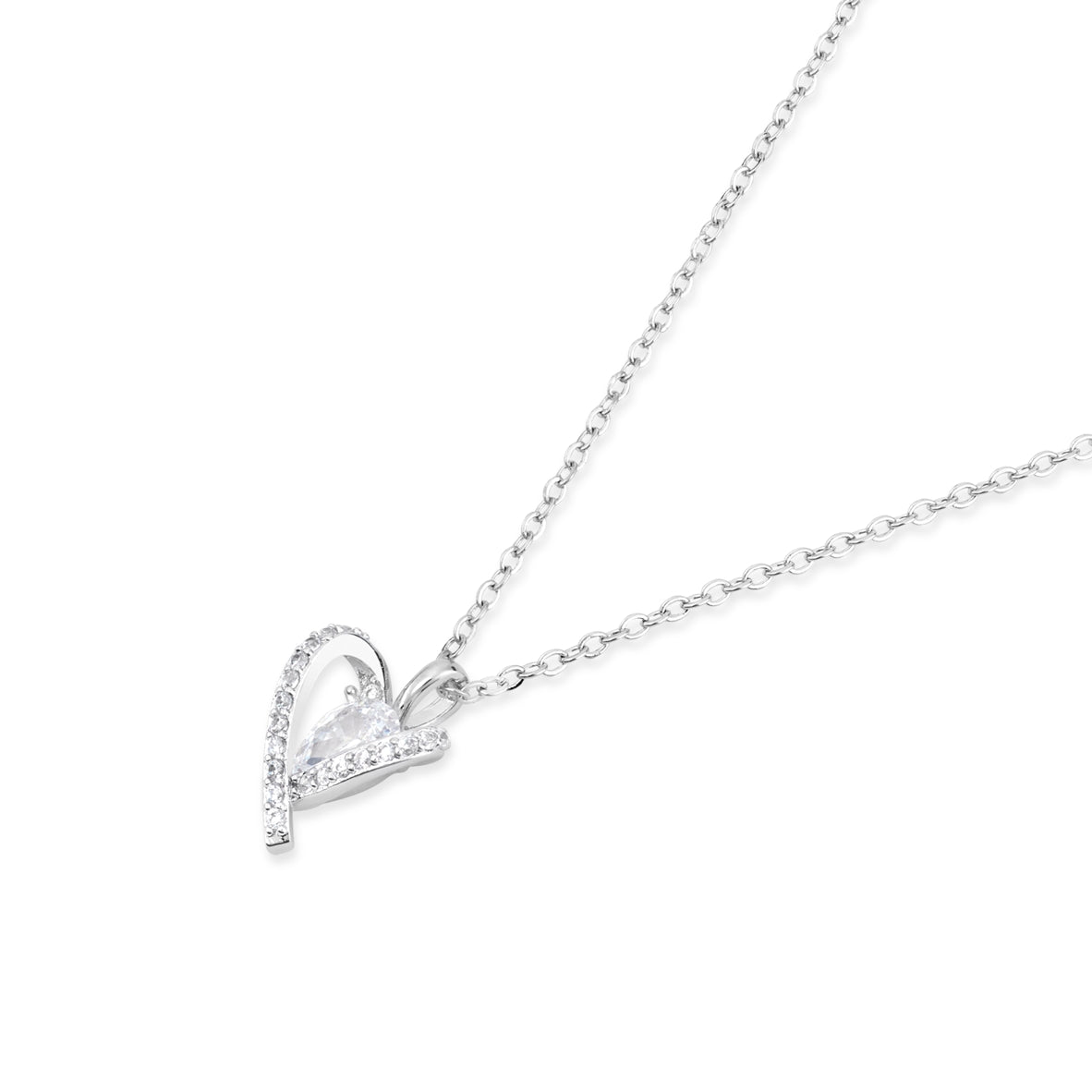 August Woods Silver Solitaire Caged Heart Necklace