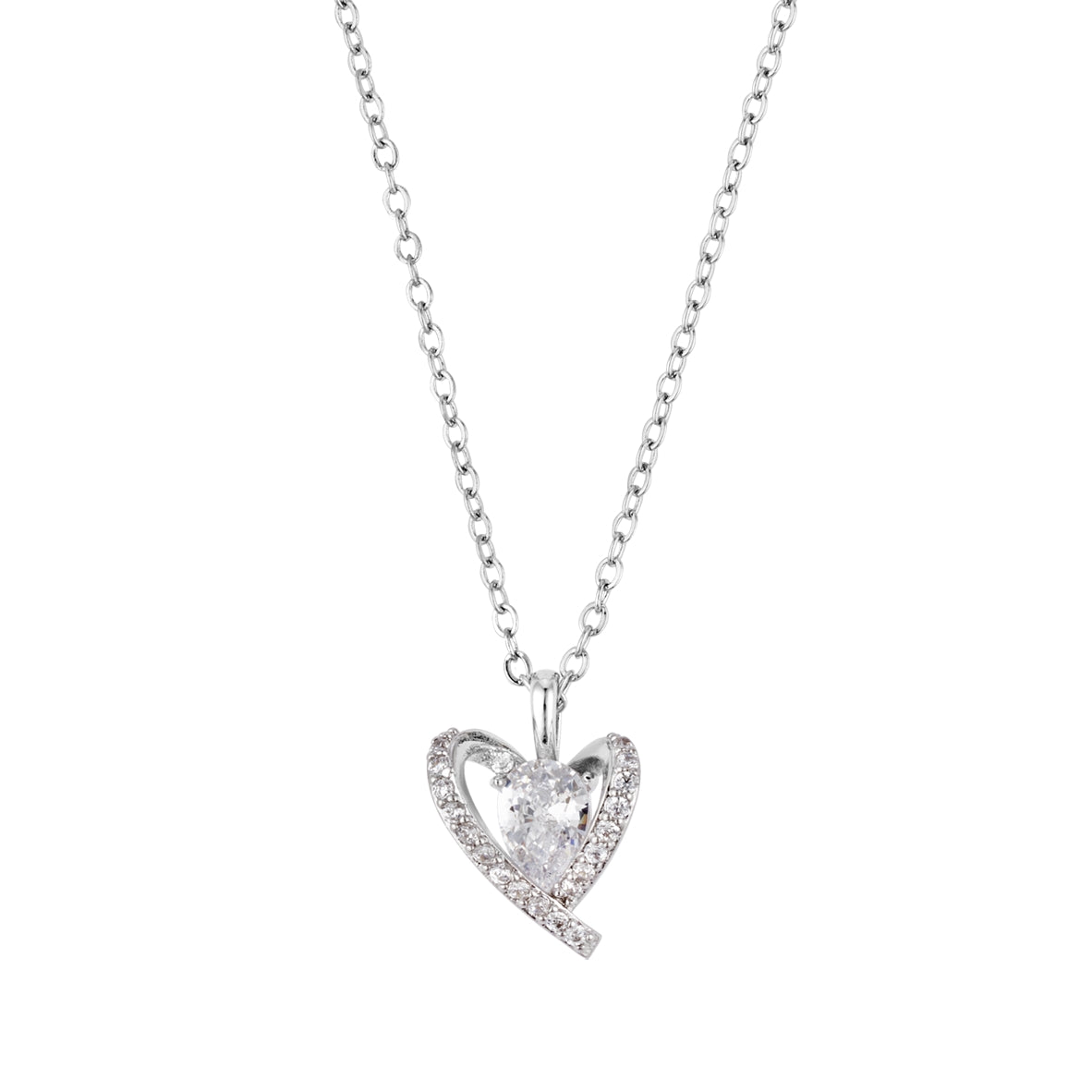 August Woods Silver Solitaire Caged Heart Necklace