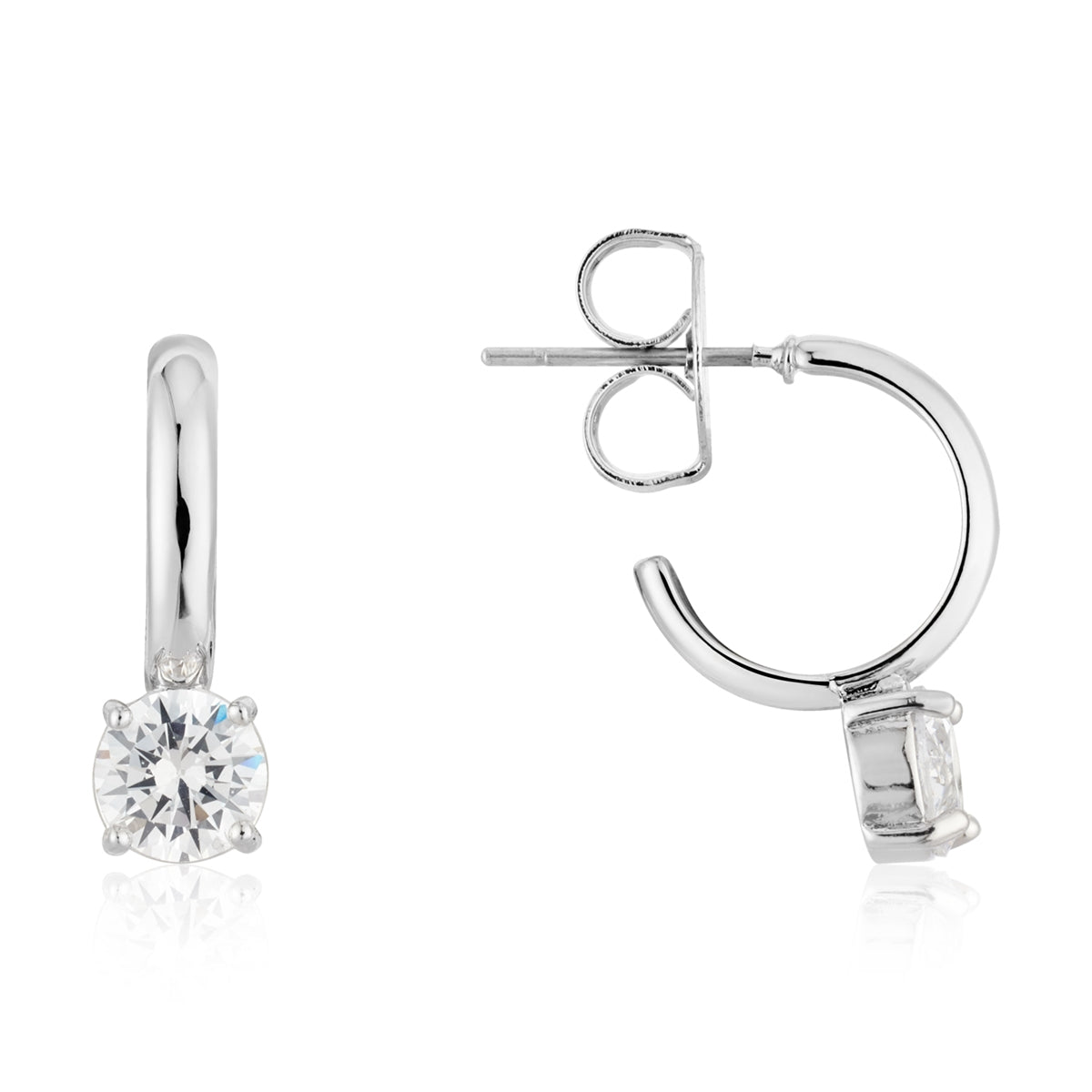 August Woods Silver Solitaire Charm Hoop Earrings