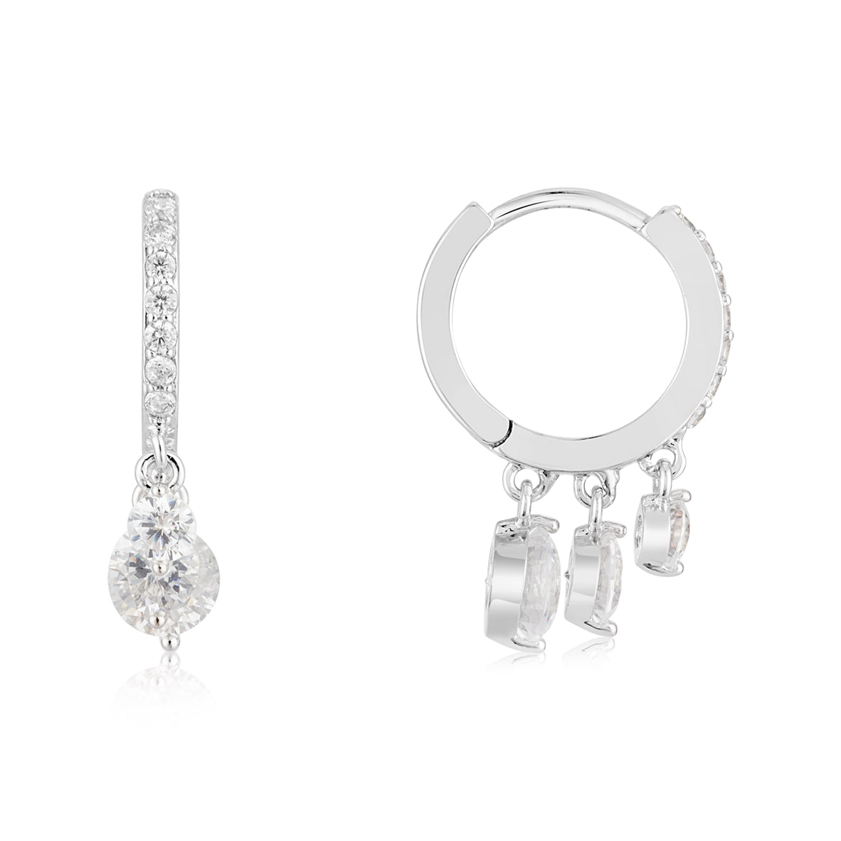 August Woods Silver Triple CZ Pavé Hoop Earrings
