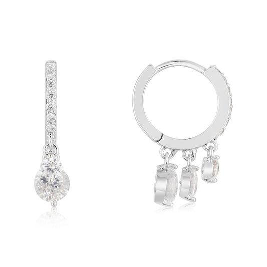 August Woods Silver Triple CZ Pavé Hoop Earrings