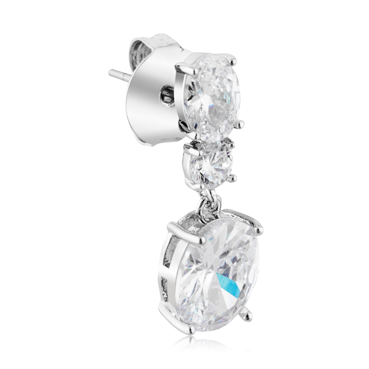 August Woods Silver Triple Oval Solitaire Earrings