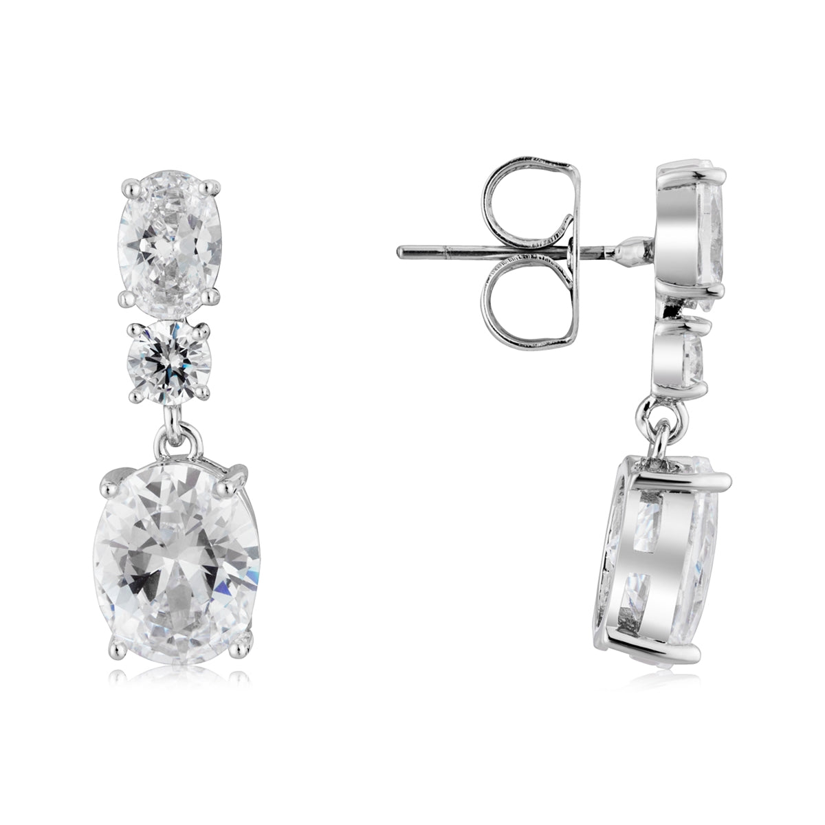 August Woods Silver Triple Oval Solitaire Earrings