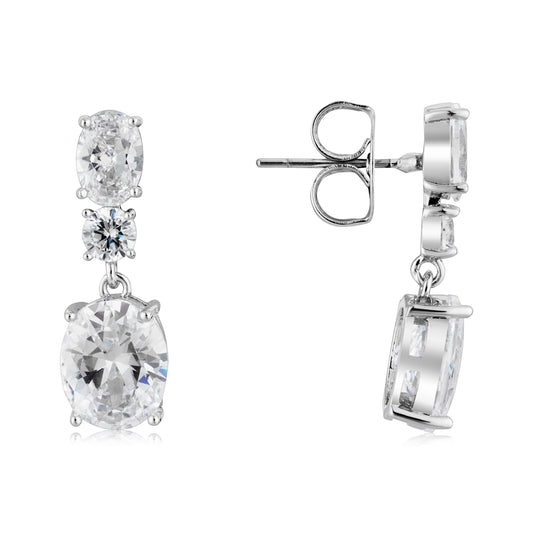 August Woods Silver Triple Oval Solitaire Earrings