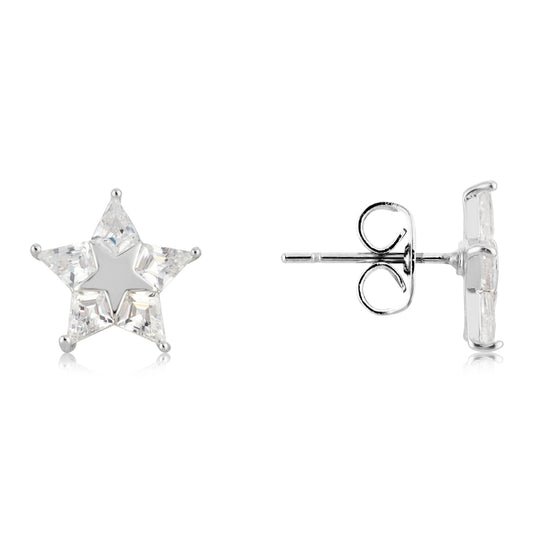 August Woods Silver Pavé Mirror Star Stud Earrings
