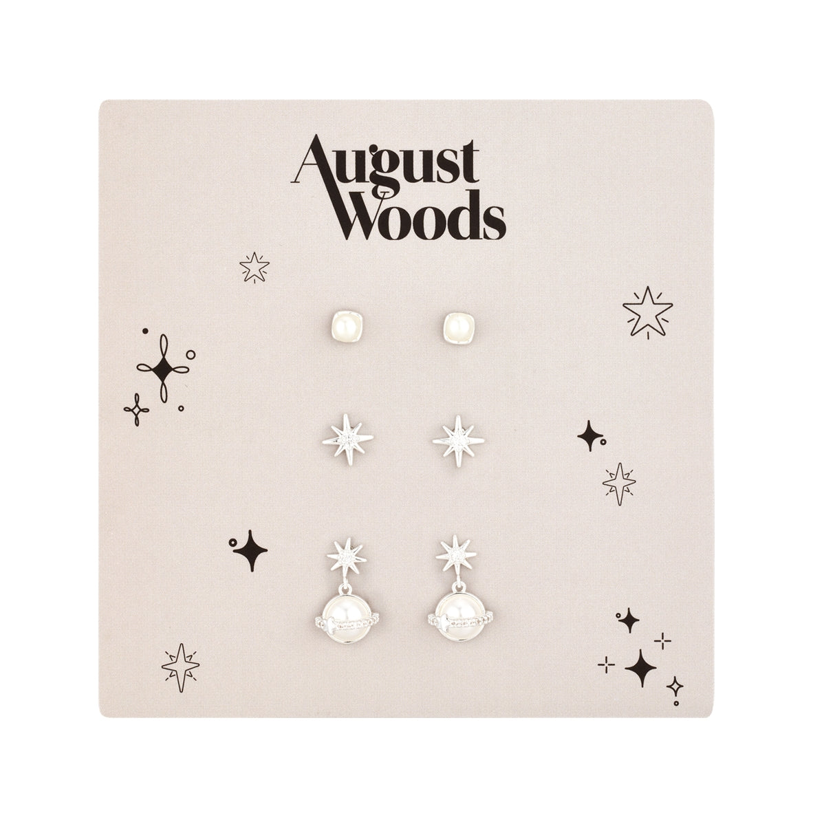 August Woods Silver Pearl 3 Stud Earring Pack