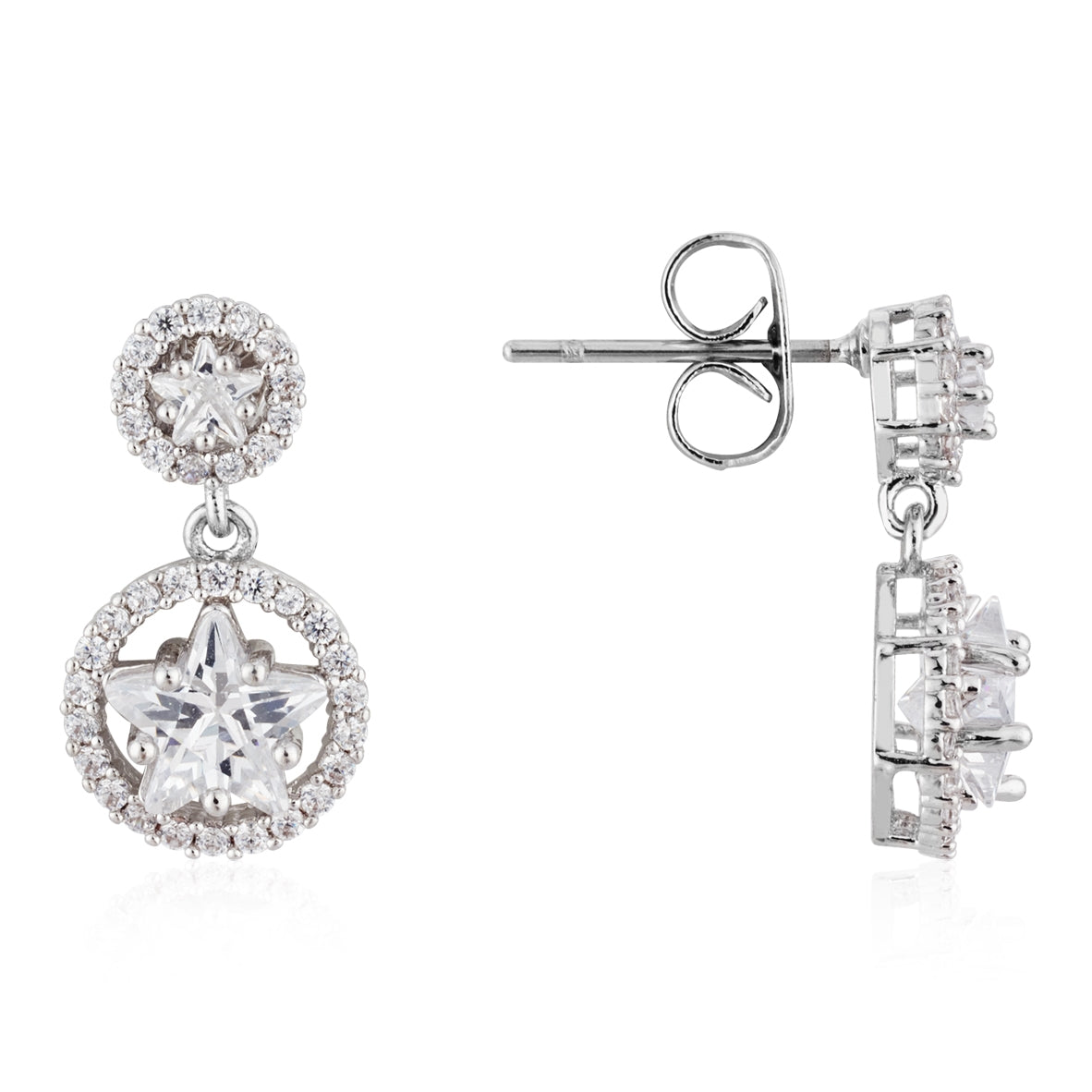 August Woods Silver Star Pavé Drop Earrings