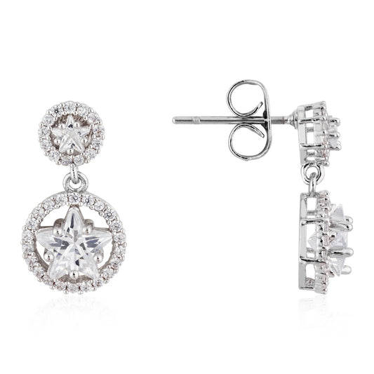 August Woods Silver Star Pavé Drop Earrings