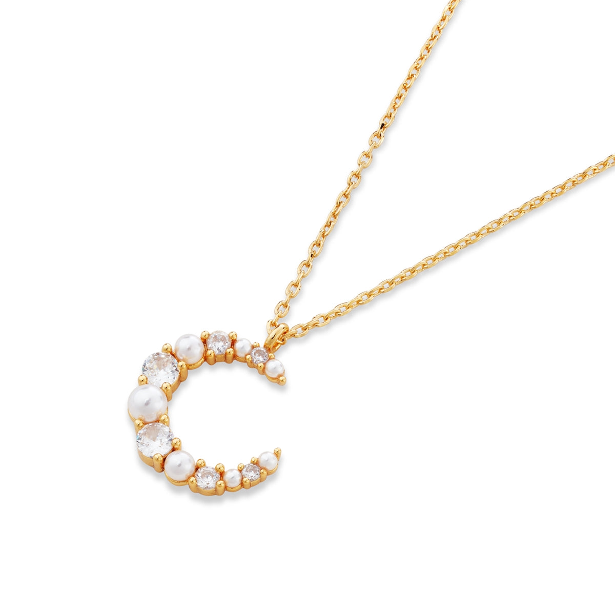 August Woods Gold Crescent Pearl Moon Necklace