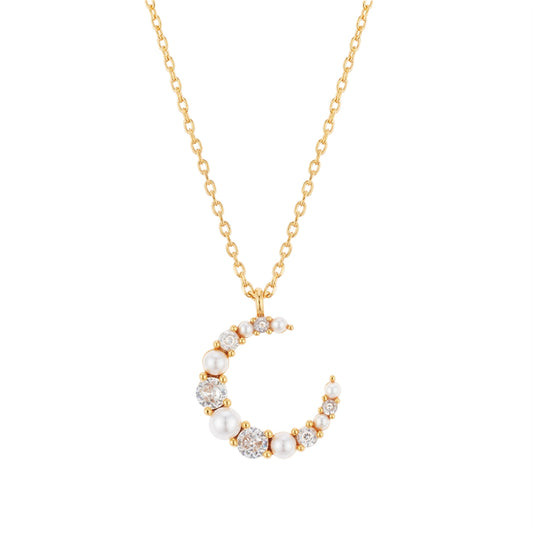 August Woods Gold Crescent Pearl Moon Necklace