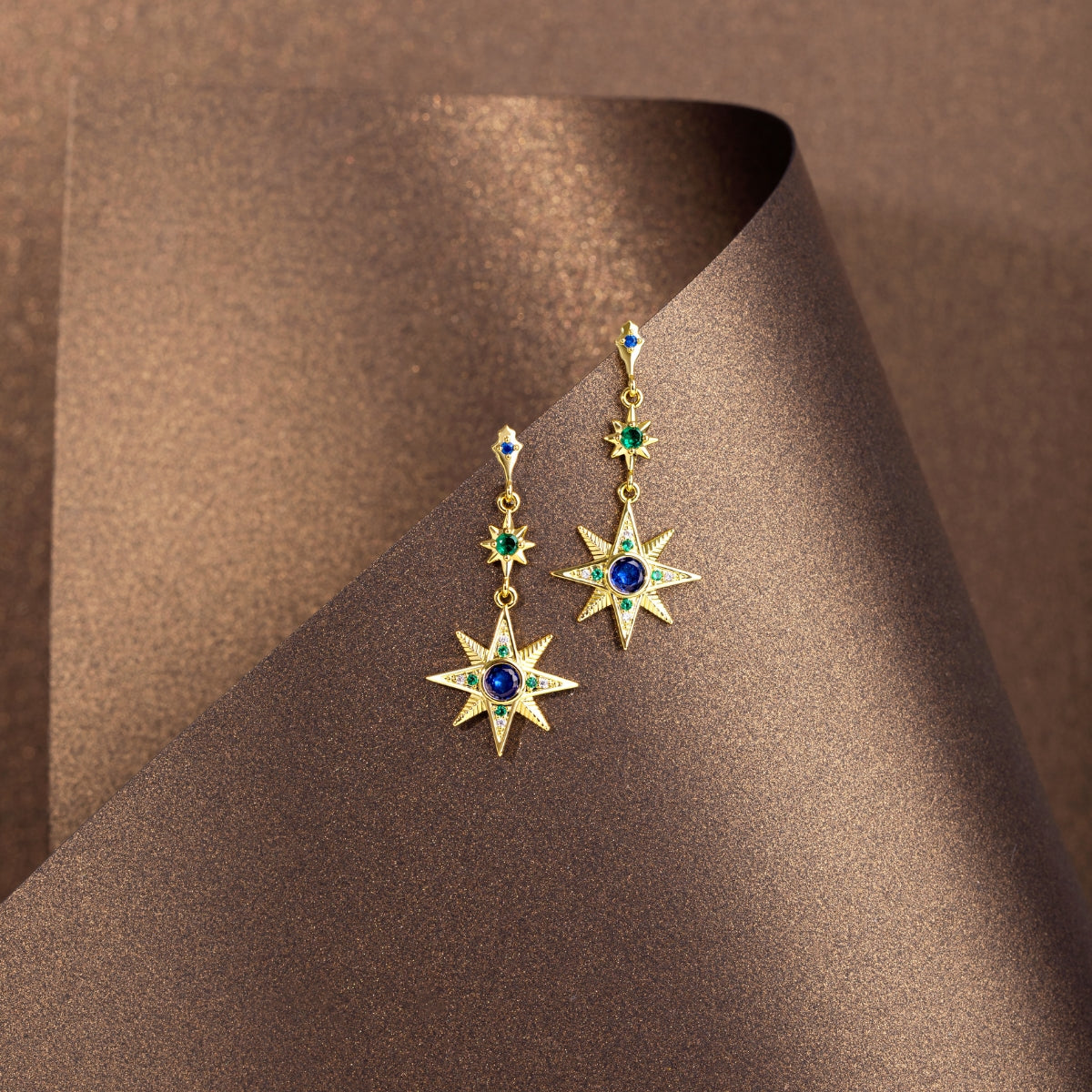 August Woods Gold Drop Blue Green Star Earrings