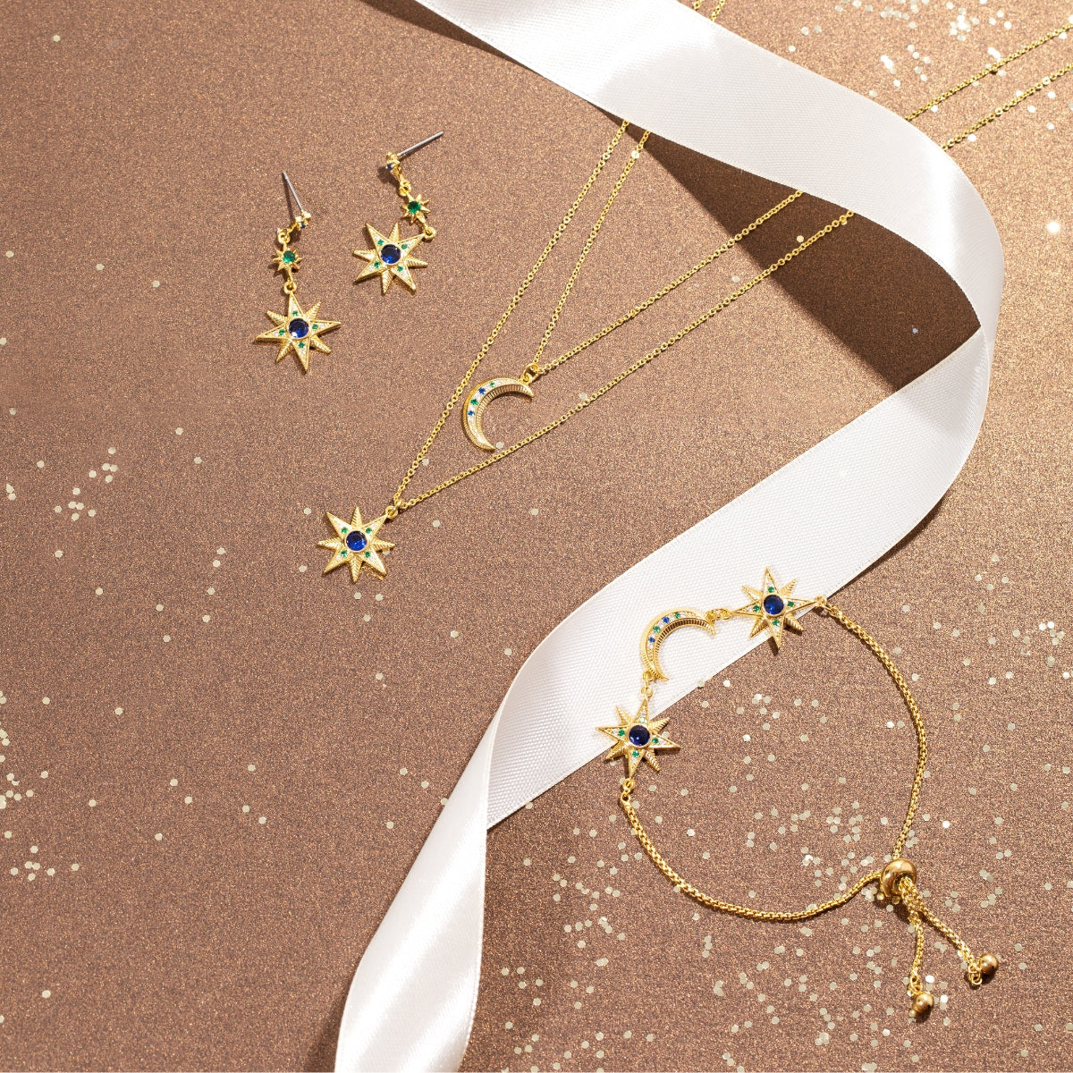 August Woods Gold Drop Blue Green Star Earrings