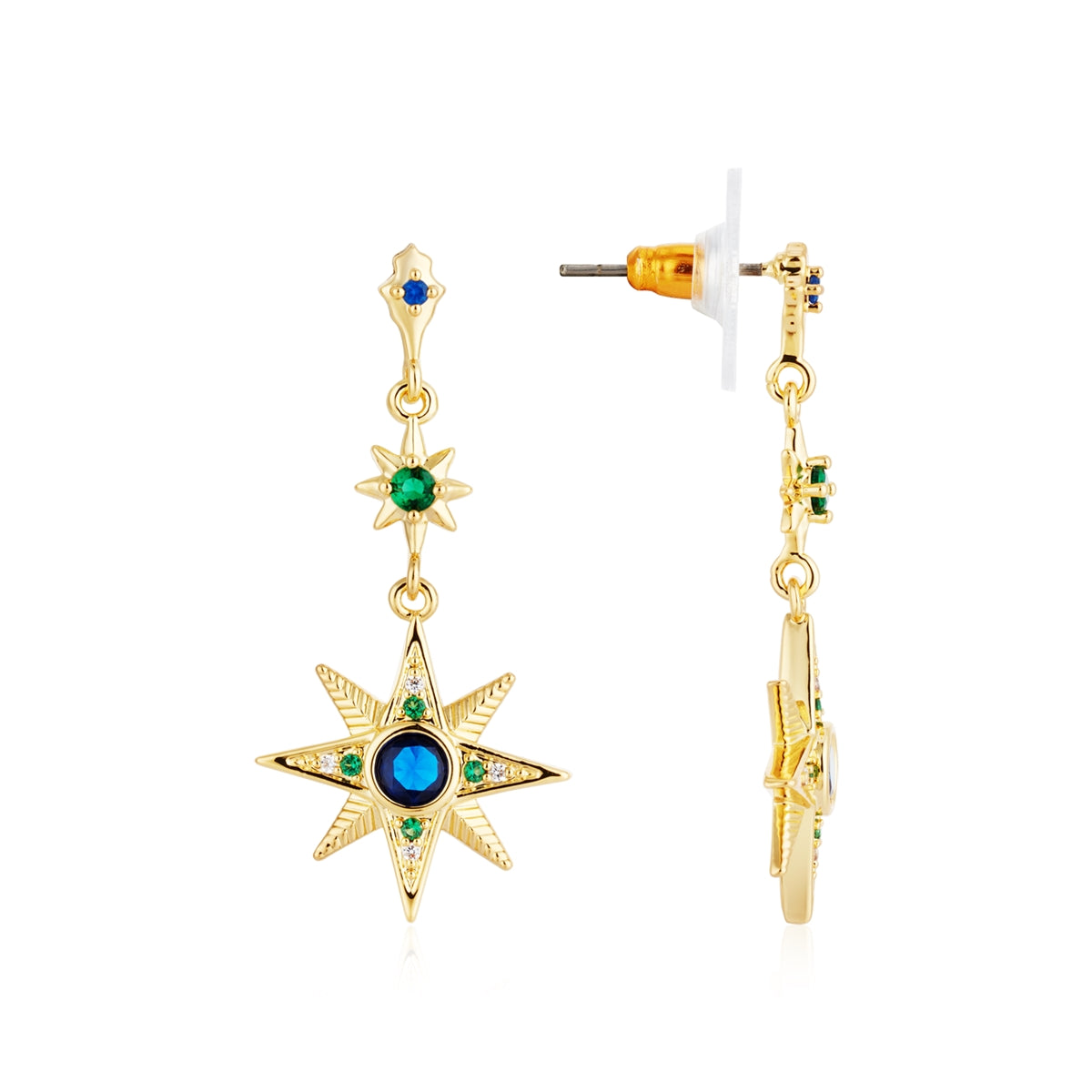 August Woods Gold Drop Blue Green Star Earrings