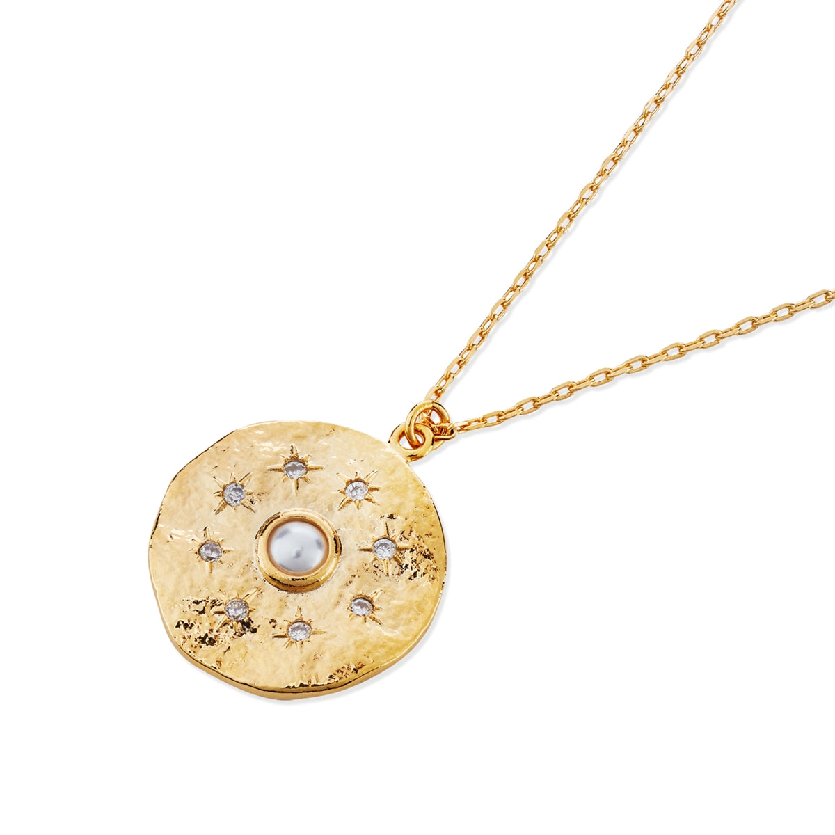 August Woods Gold Pearl Star Disc Necklace
