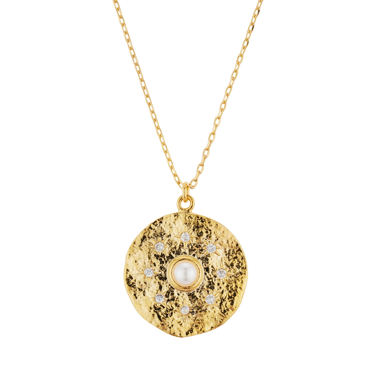 August Woods Gold Pearl Star Disc Necklace