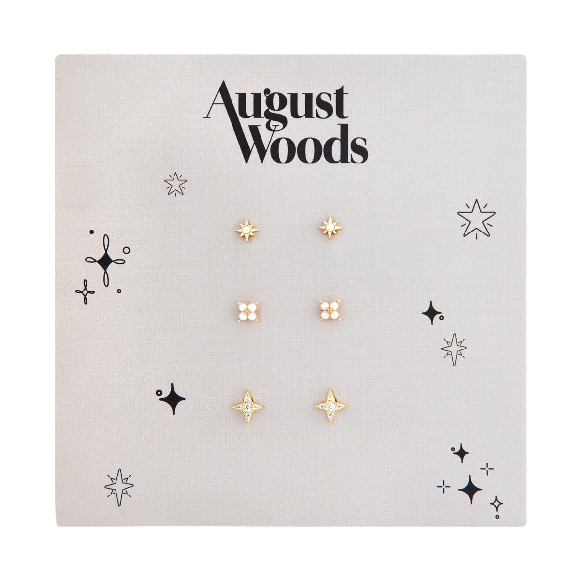 August Woods Gold Pearl Star Earrings 3 Pack Card