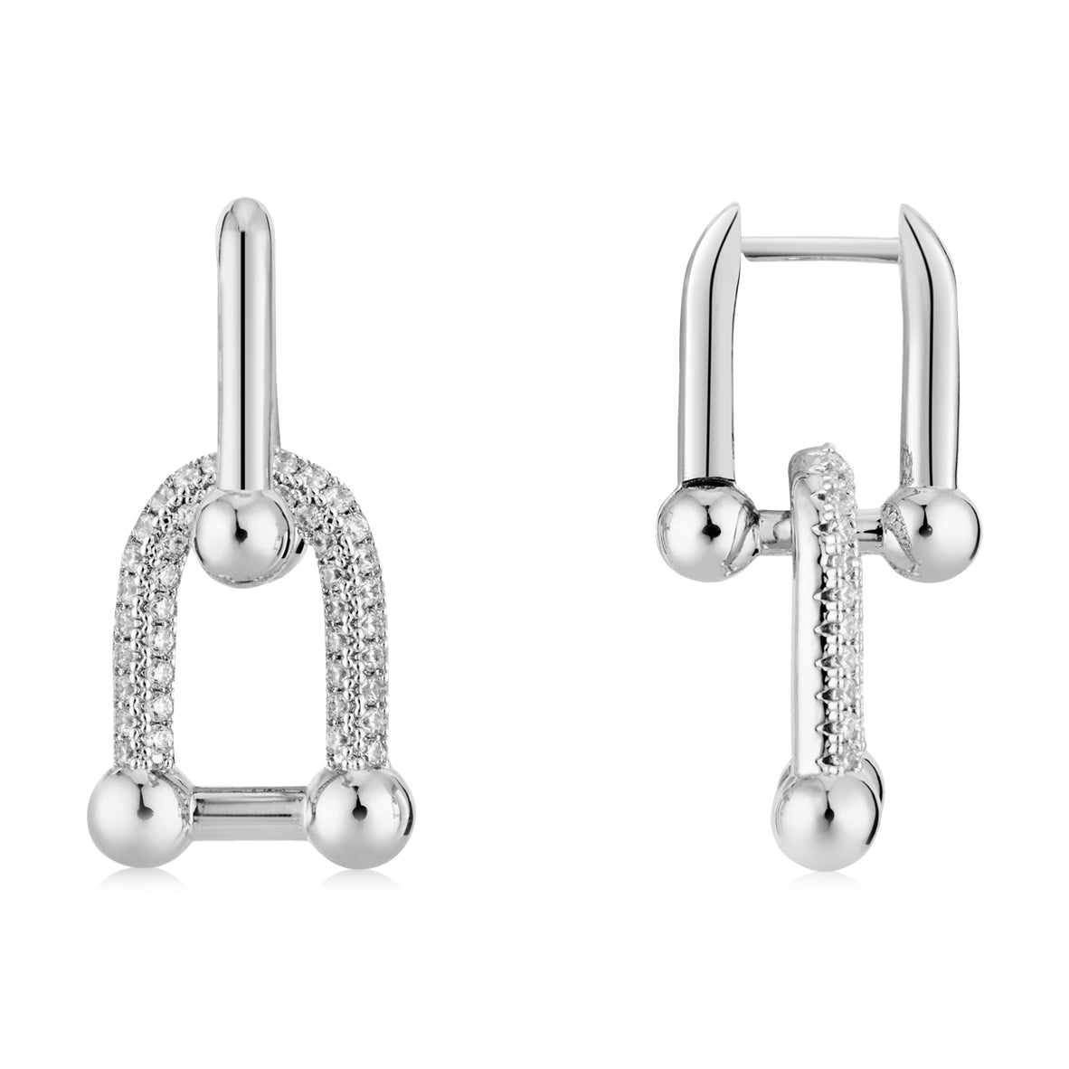 August Woods Silver Luxe Link Pavé Drop Earrings
