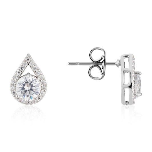 August Woods Silver Teardrop Halo Studs