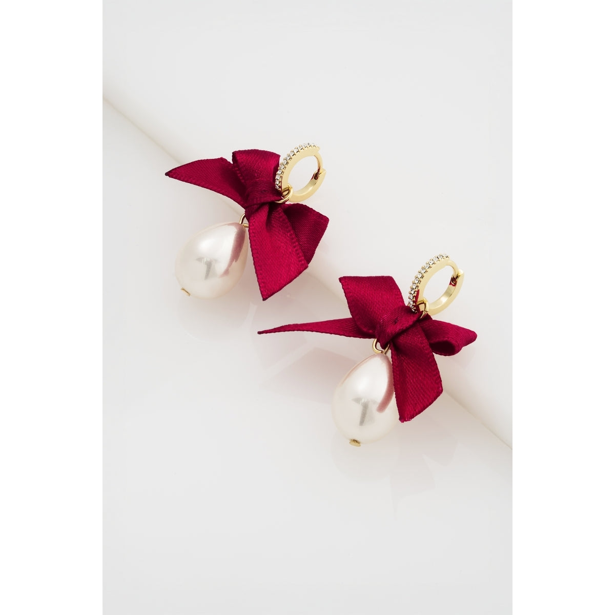 Ted Baker Gold Riyya Ribbon Red Bow Pearl Huggies