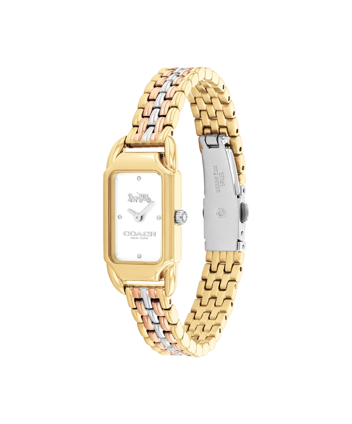 Coach Gold 3 Tone Cadie White Rectangular Dial Watch